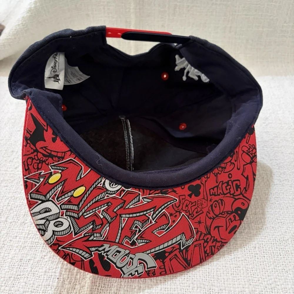 Disney Parks Mickey‎ Mouse Graffiti Adjustable Baseball Hat Red White Blue cap